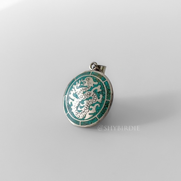 NEW Tibetan Artisan Handcrafted Carved Dragon Pendant, Turquoise Inlay - Picture 2 of 10